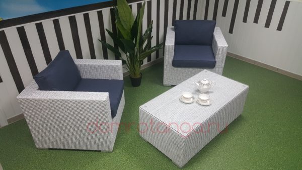 Уличная мебель из искусственного ротанга «Louisiana» white&blue cafe set