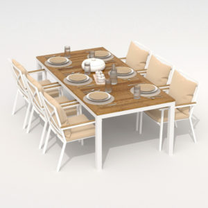 Мебель алюминиевая обеденная TELLA FESTA plus white beige стол тик 220