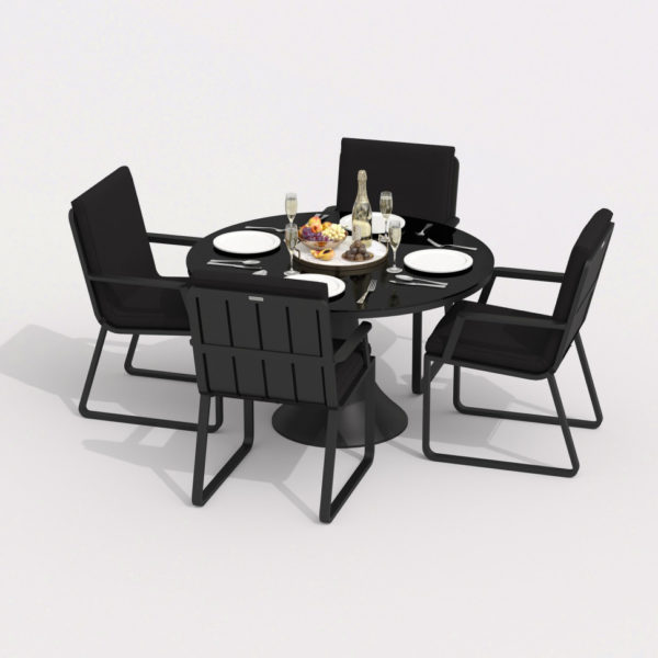 Уличная мебель обеденная алюминиевая DIVA ALBA D 110 + 4 каркас карбон ткань черная
