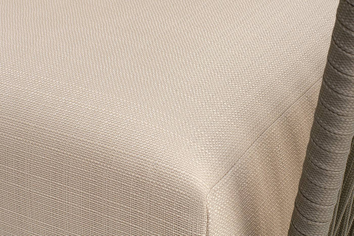 Форли кресло плетеное из роупа, каркас алюминий светло-серый, роуп серо-коричневый 23мм, ткань Mossle бежевая__